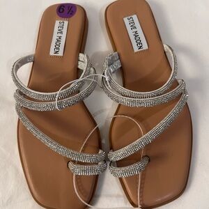 Steve Madden Women’s Silver Rhinestone Summer Comfy Sandals, Size 6 1/2M, New
